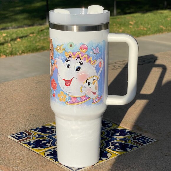 Custom 40 oz Tumbler Disney Beauty and the Beast Belle Brand new  double… - Picture 9 of 9